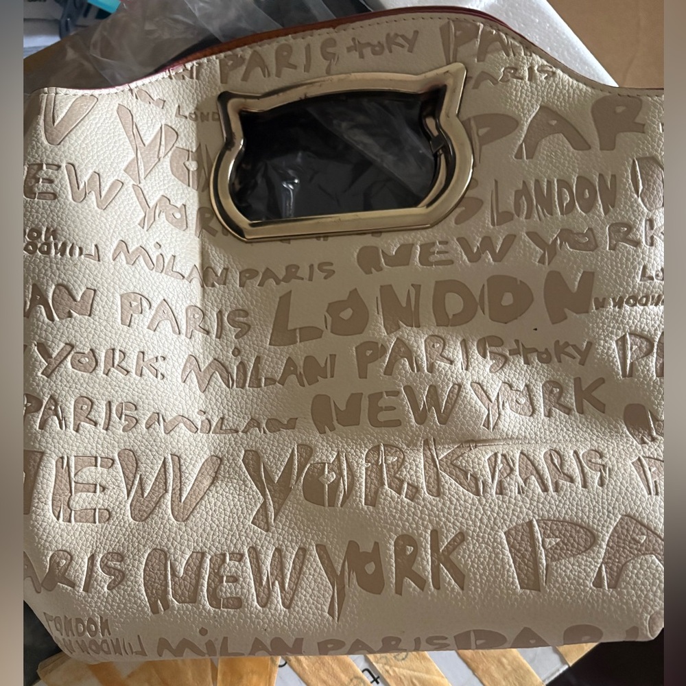 Elegant Cream Mini Bag with City Embossing